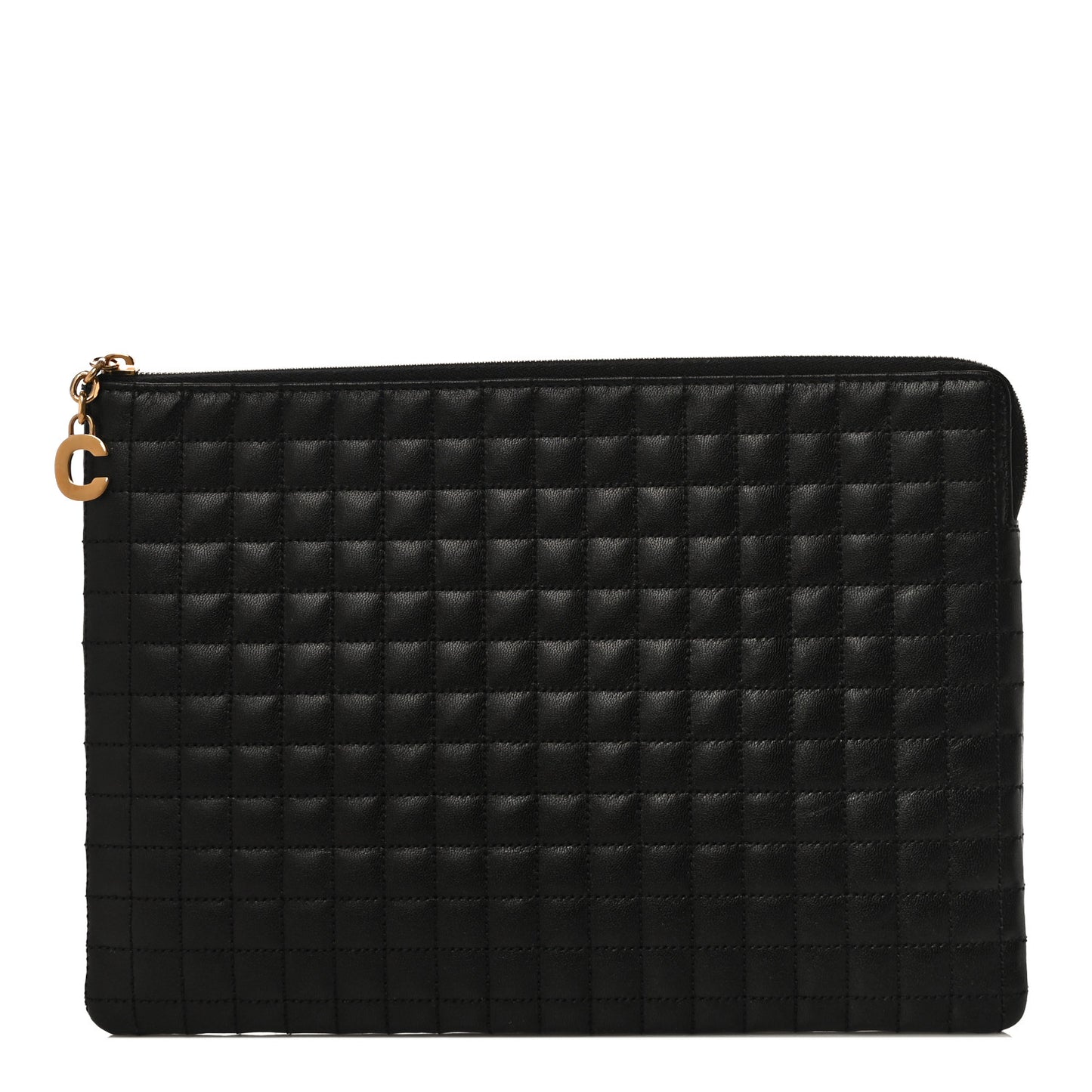 Calfskin Quilted C Charm Pouch Black