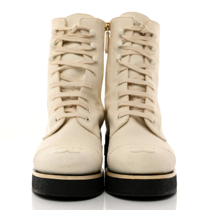 Chanel Fabric CC Lace Up Boots 37 White 2 of 11