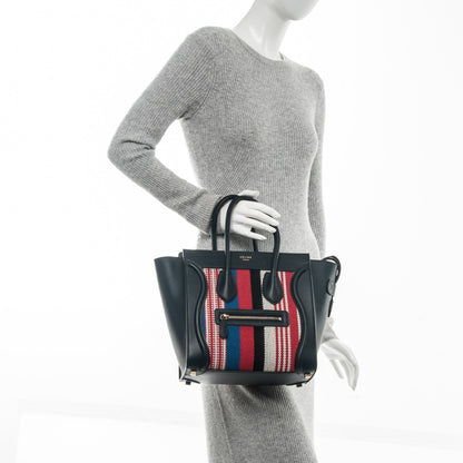Celine Smooth Calfskin Textile Striped Micro Luggage Navy Blue 2 of 7