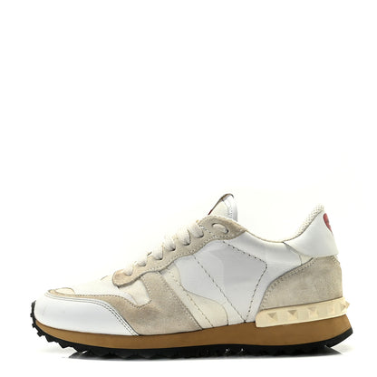 Valentino Garavani Nappa Suede Camouflage L'amour Womens Rockrunner Sneakers 35.5 Ivory 1 of 15