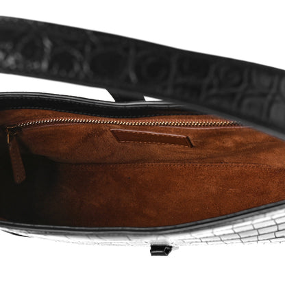 Saint Laurent Calfskin Crocodile Embossed Le 5 A 7 Hobo Black 5 of 8