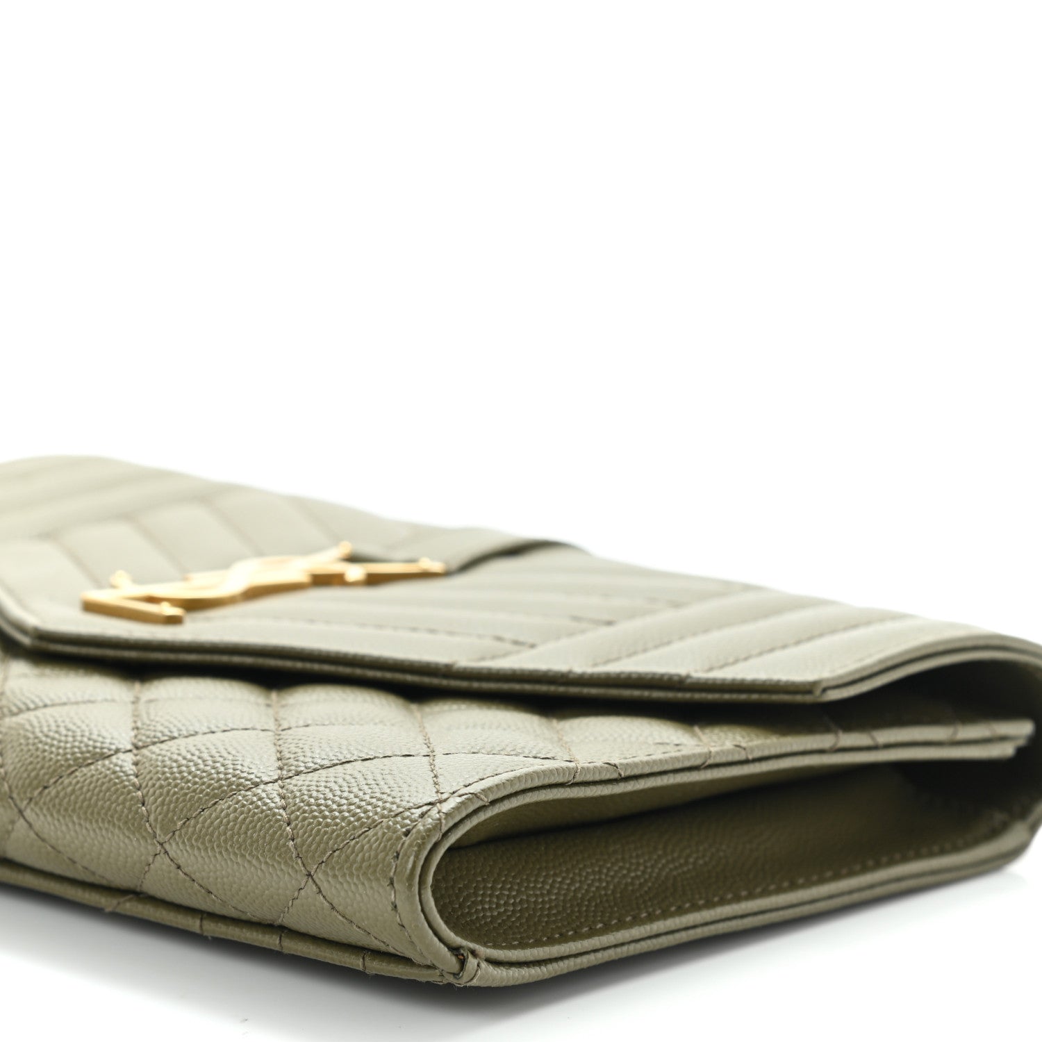 Saint Laurent Grain De Poudre Textured Mixed Matelasse Triquilt Monogram Clutch Vert Kaki 10 of 10