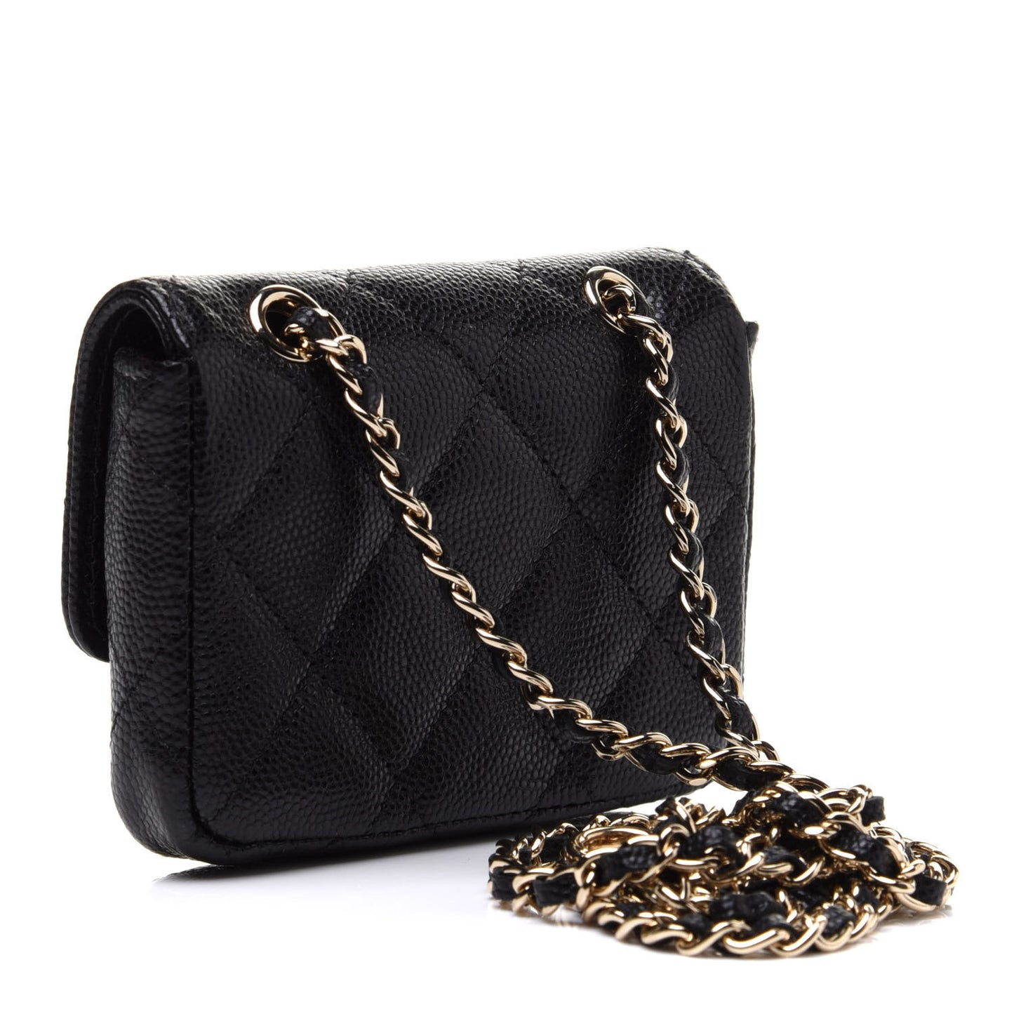 Caviar Quilted Mini Chain Belt Bag Black