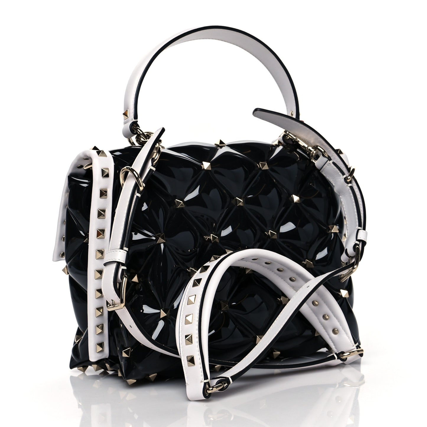 PVC Candystud Top Handle Bag Black White