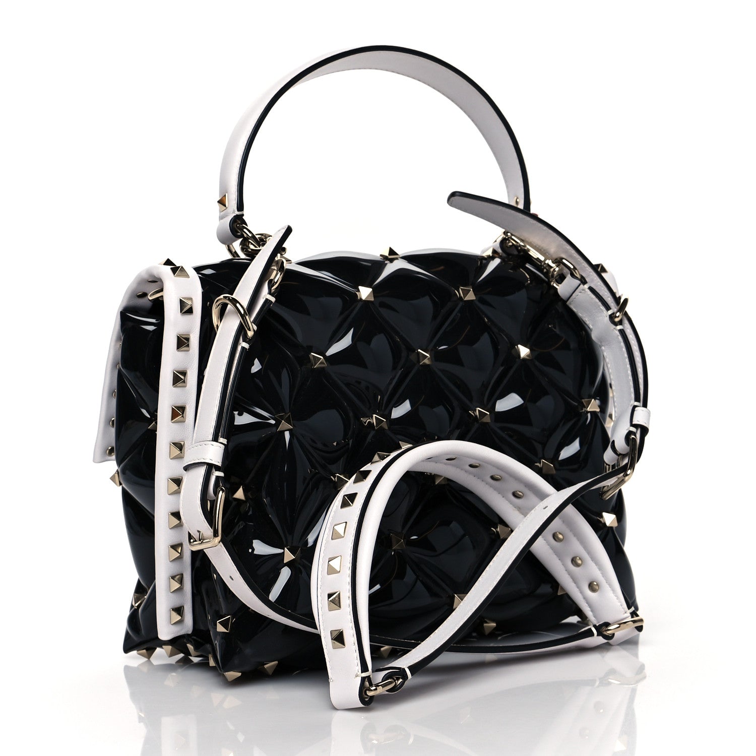 Valentino Garavani PVC Candystud Top Handle Bag Black White 2 of 9