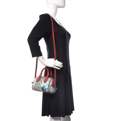 Gucci GG Supreme Monogram Blooms Mini Boston Navy Blue Hibiscus 2 of 9