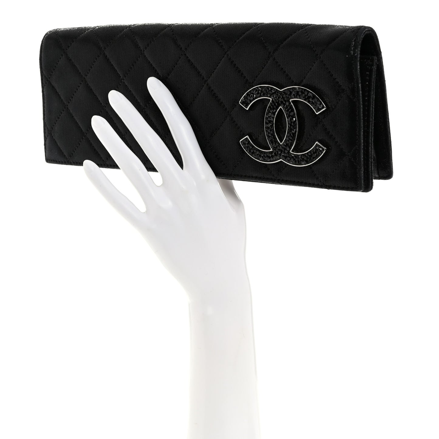 Iridescent Calfskin Crystal Quilted CC Clutch Black