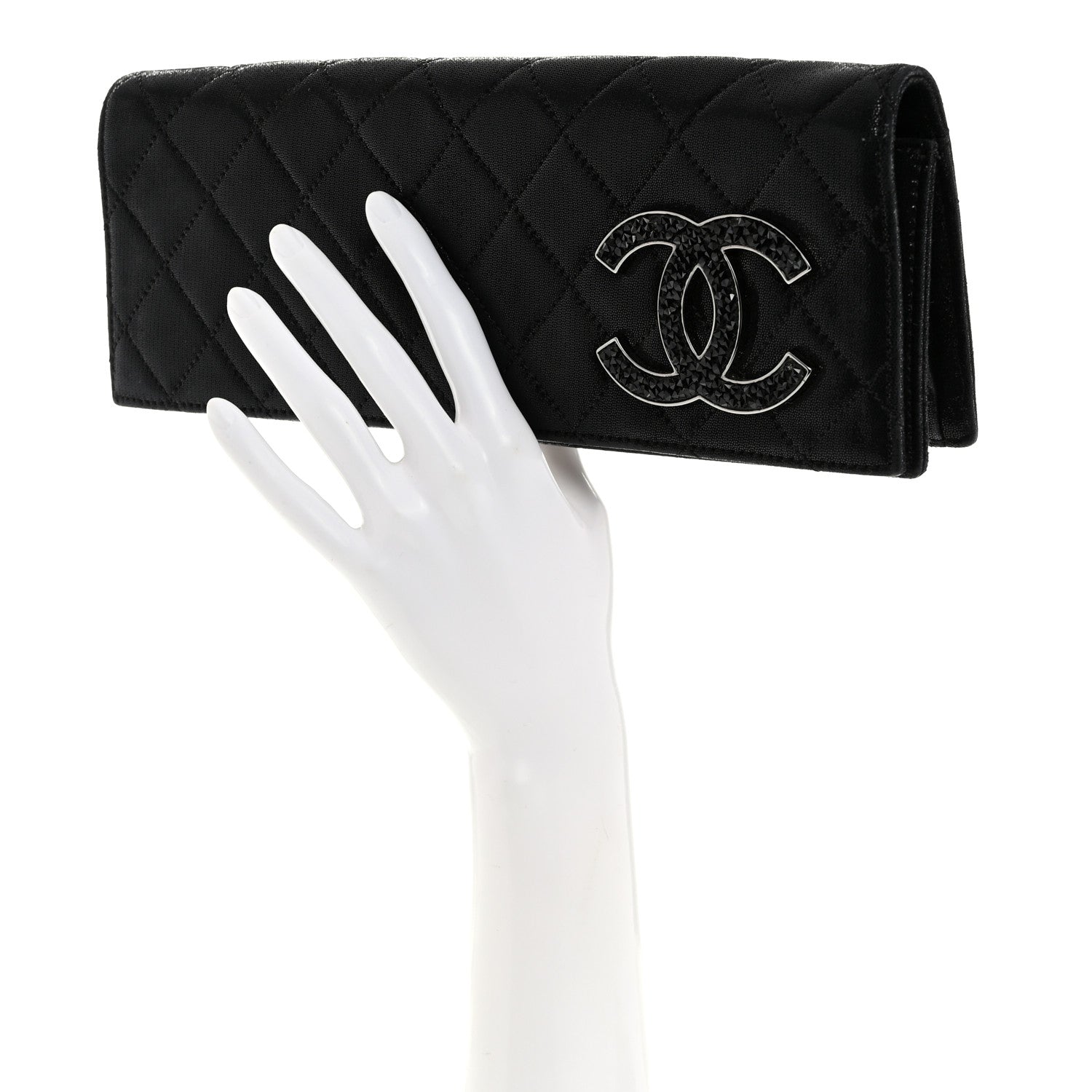 Chanel Iridescent Calfskin Crystal Quilted CC Clutch Black 2 of 7