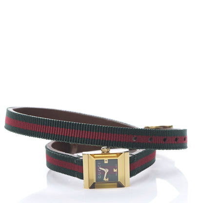Gucci Stainless Steel Nylon 14mm Web G-Frame Square Double Wrap Quartz Watch Green 2 of 8