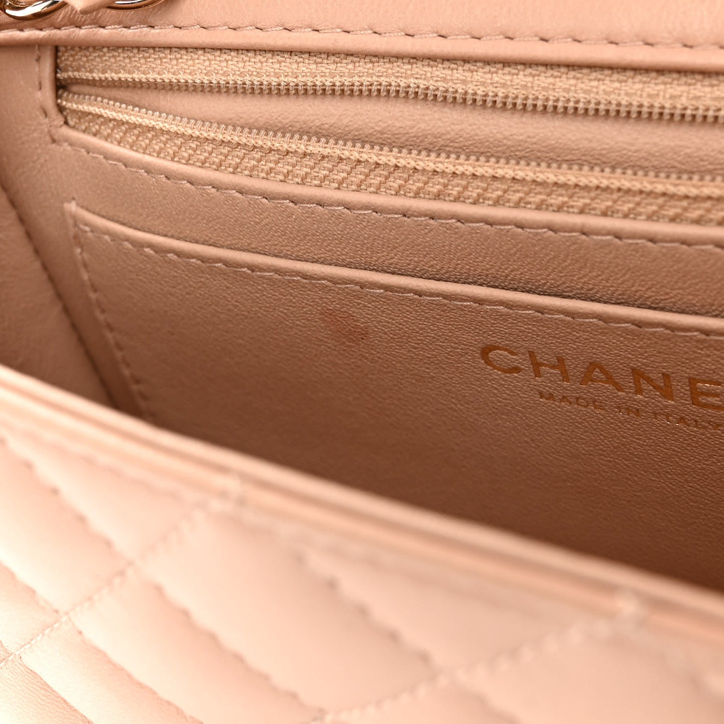 Lambskin Quilted Mini Rectangular Flap Beige