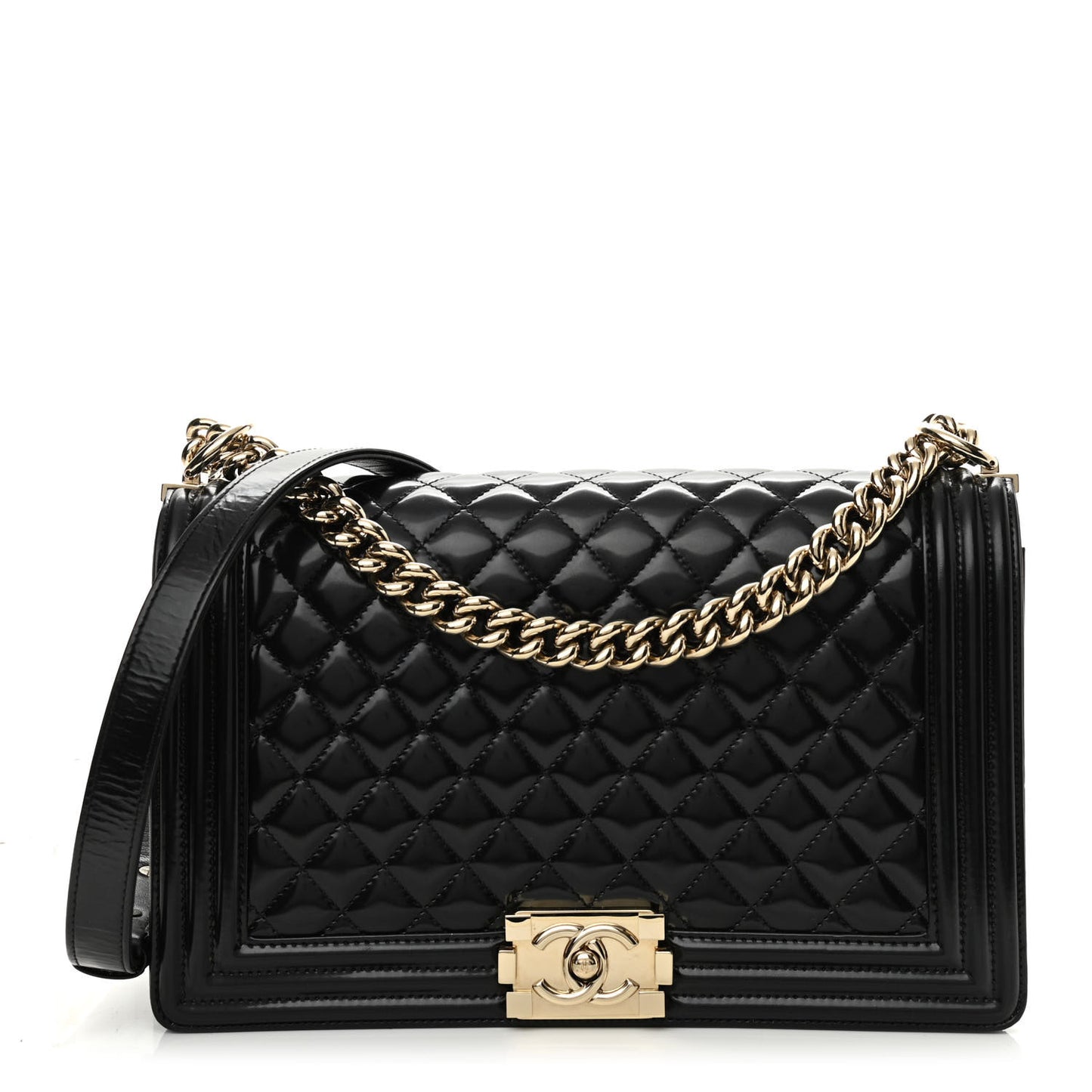 Iridescent Glazed Calfskin Quilted New Medium Boy Flap Black