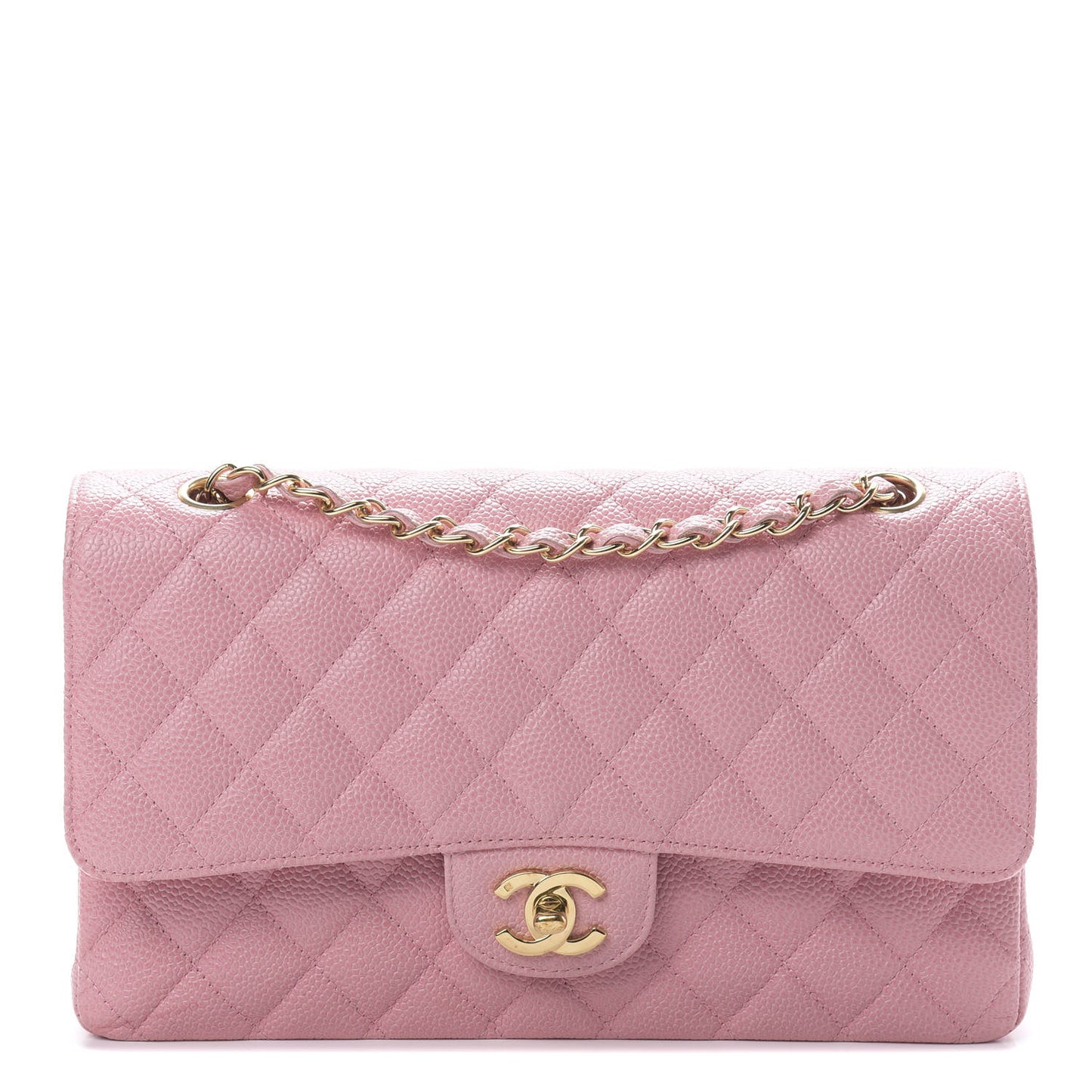 Caviar Quilted Medium Double Flap Pink