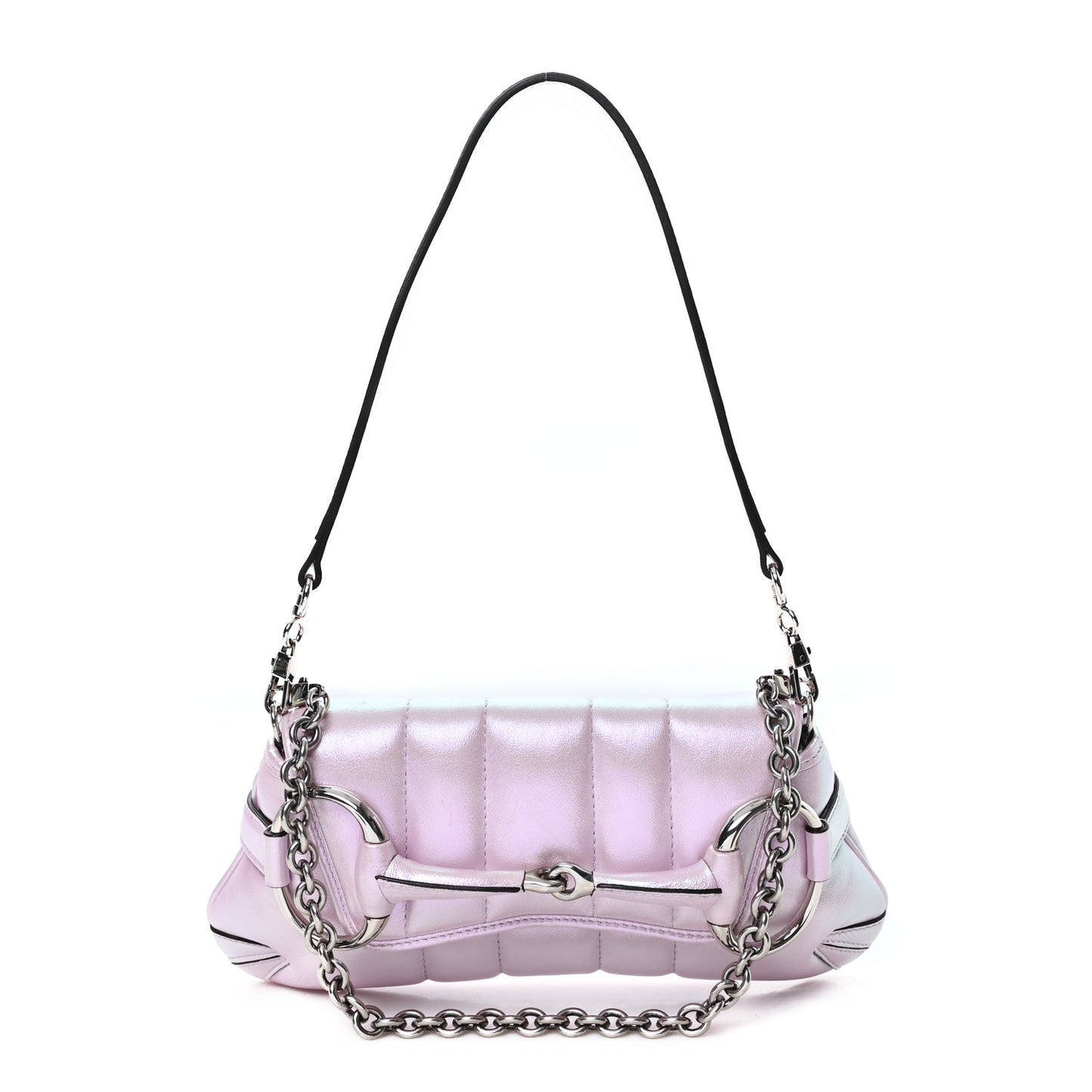 Iridescent Nappa Vertical Matelasse Small Maxi Horsebit Chain Shoulder Bag Escape Pink