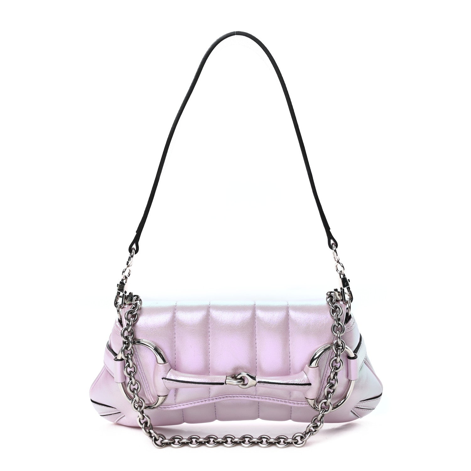 Gucci Iridescent Nappa Vertical Matelasse Small Maxi Horsebit Chain Shoulder Bag Escape Pink 1 of 10