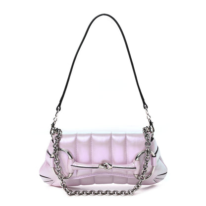 Gucci Iridescent Nappa Vertical Matelasse Small Maxi Horsebit Chain Shoulder Bag Escape Pink 1 of 10