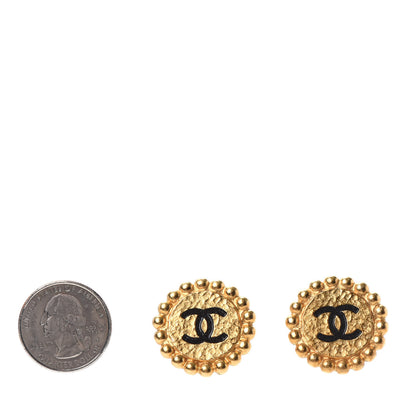 Chanel CC Clip On Earrings Black Gold 2 of 4