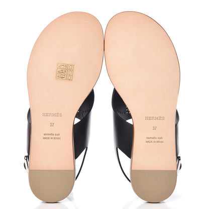 Hermes Calfskin Kola Sandals 37 Black 7 of 8