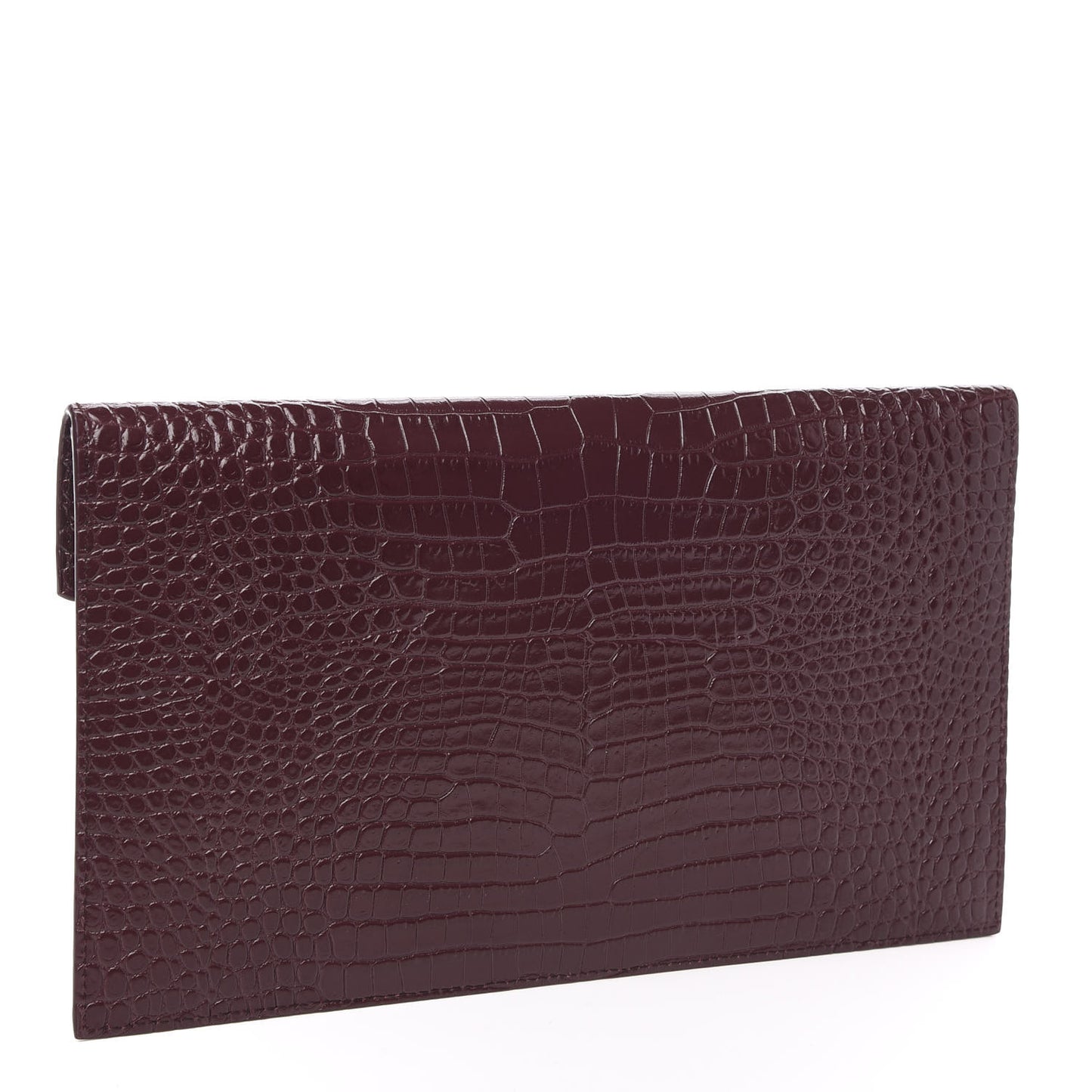 Calfskin Crocodile Embossed Uptown Monogram Clutch Rouge Legion