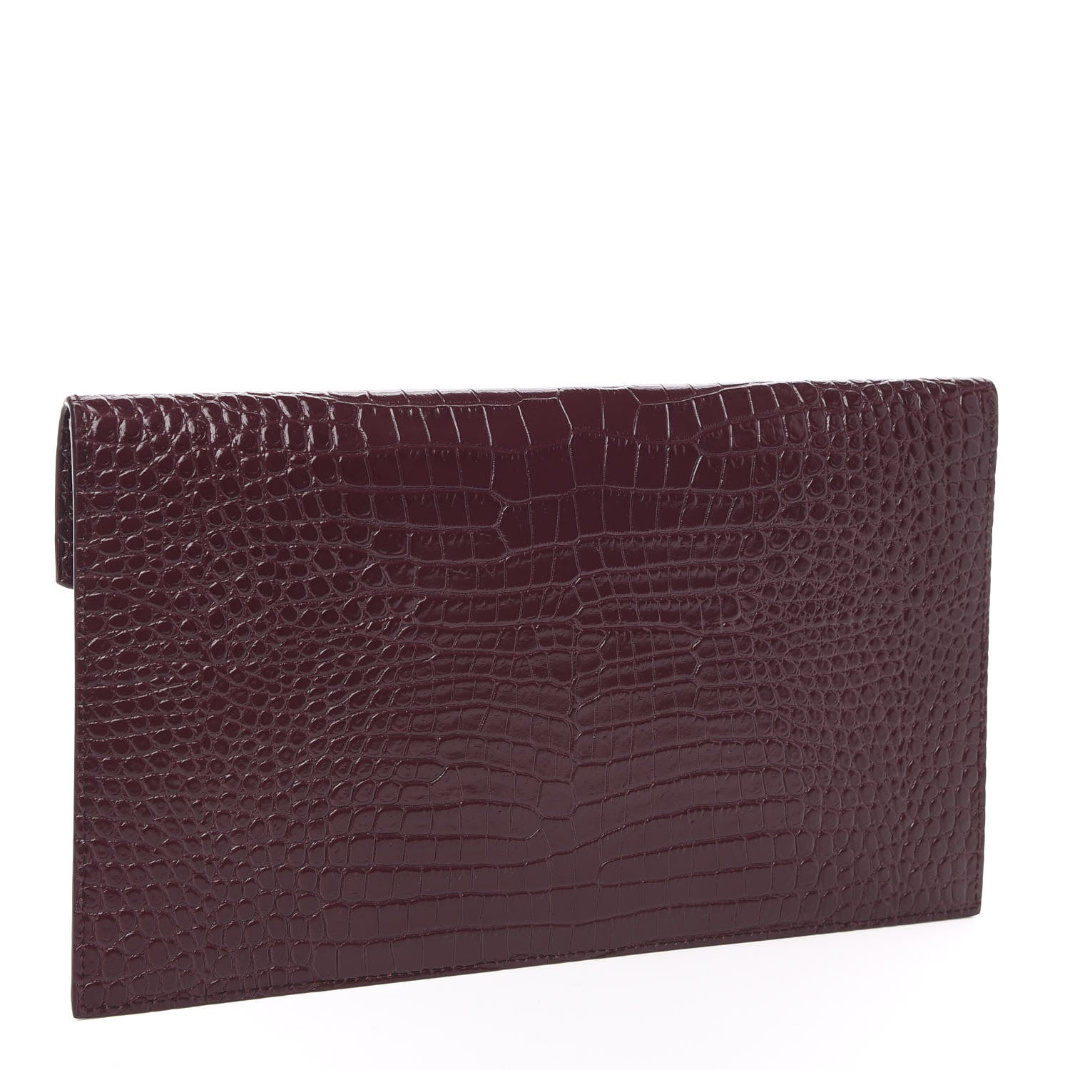 Saint Laurent Calfskin Crocodile Embossed Uptown Monogram Clutch Rouge Legion 3 of 7