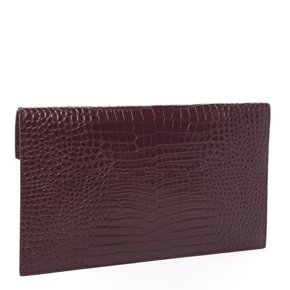 Saint Laurent Calfskin Crocodile Embossed Uptown Monogram Clutch Rouge Legion 3 of 7
