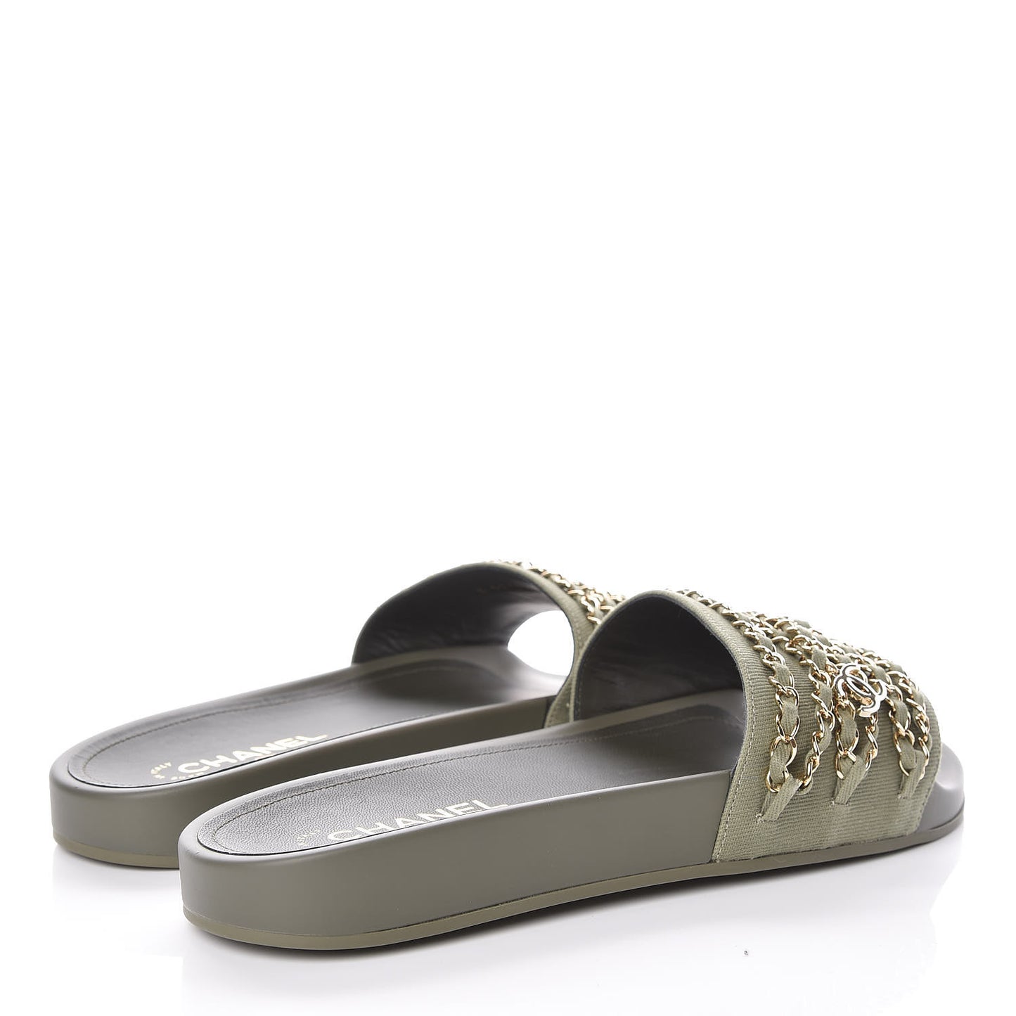 Canvas Chain Flat Sandals 42 Khaki