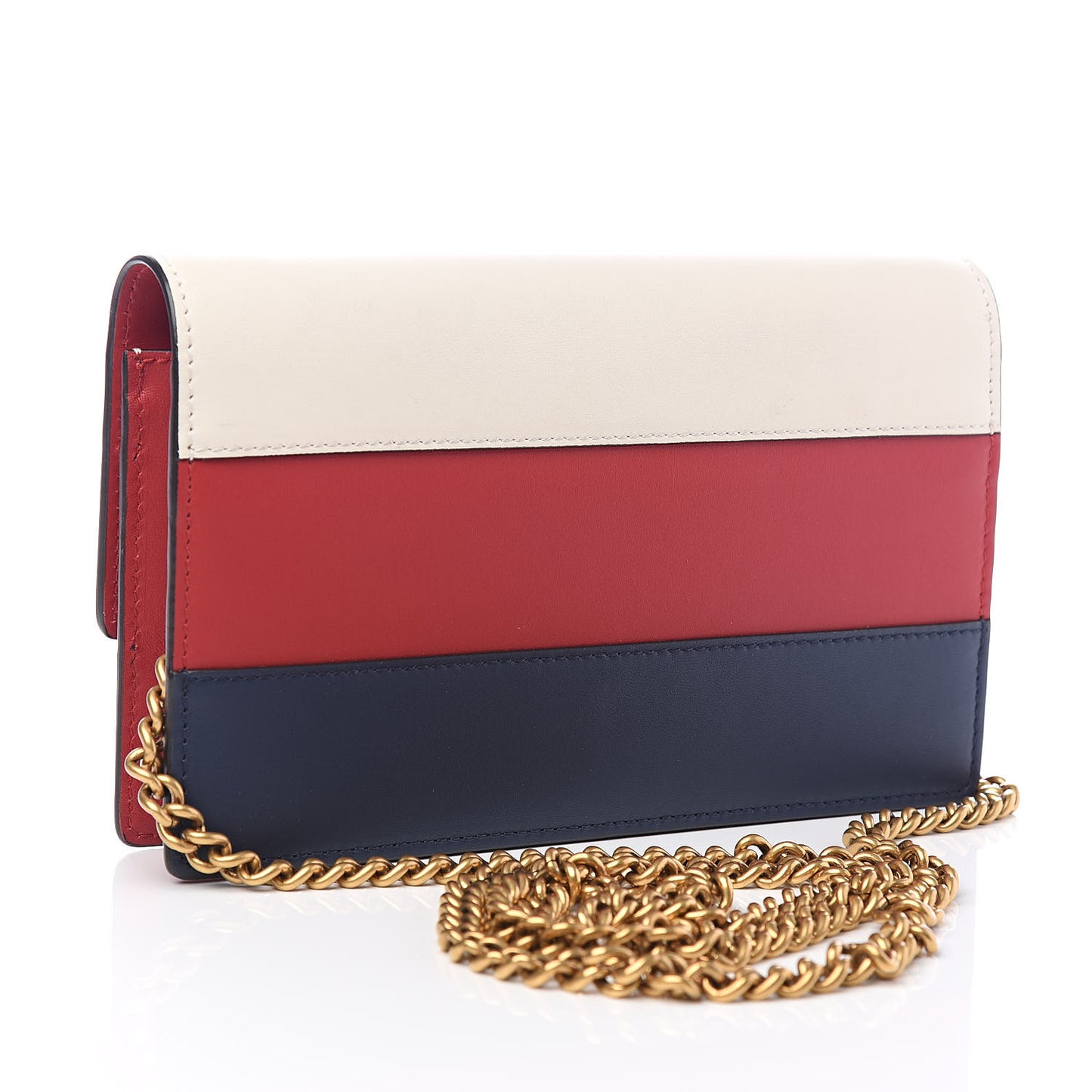 Calfskin Queen Margaret Chain Wallet Blue Agata Hibiscus Red Mystic White