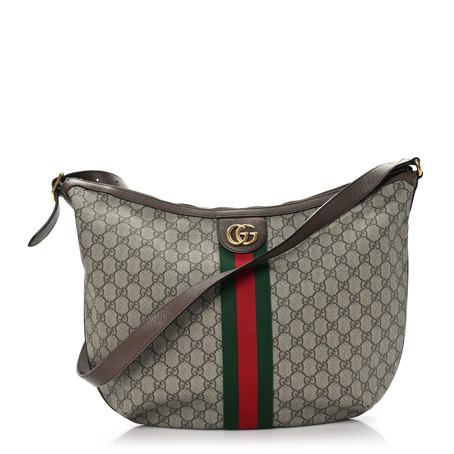 GG Supreme Monogram Web Ophidia Half Moon Hobo Brown