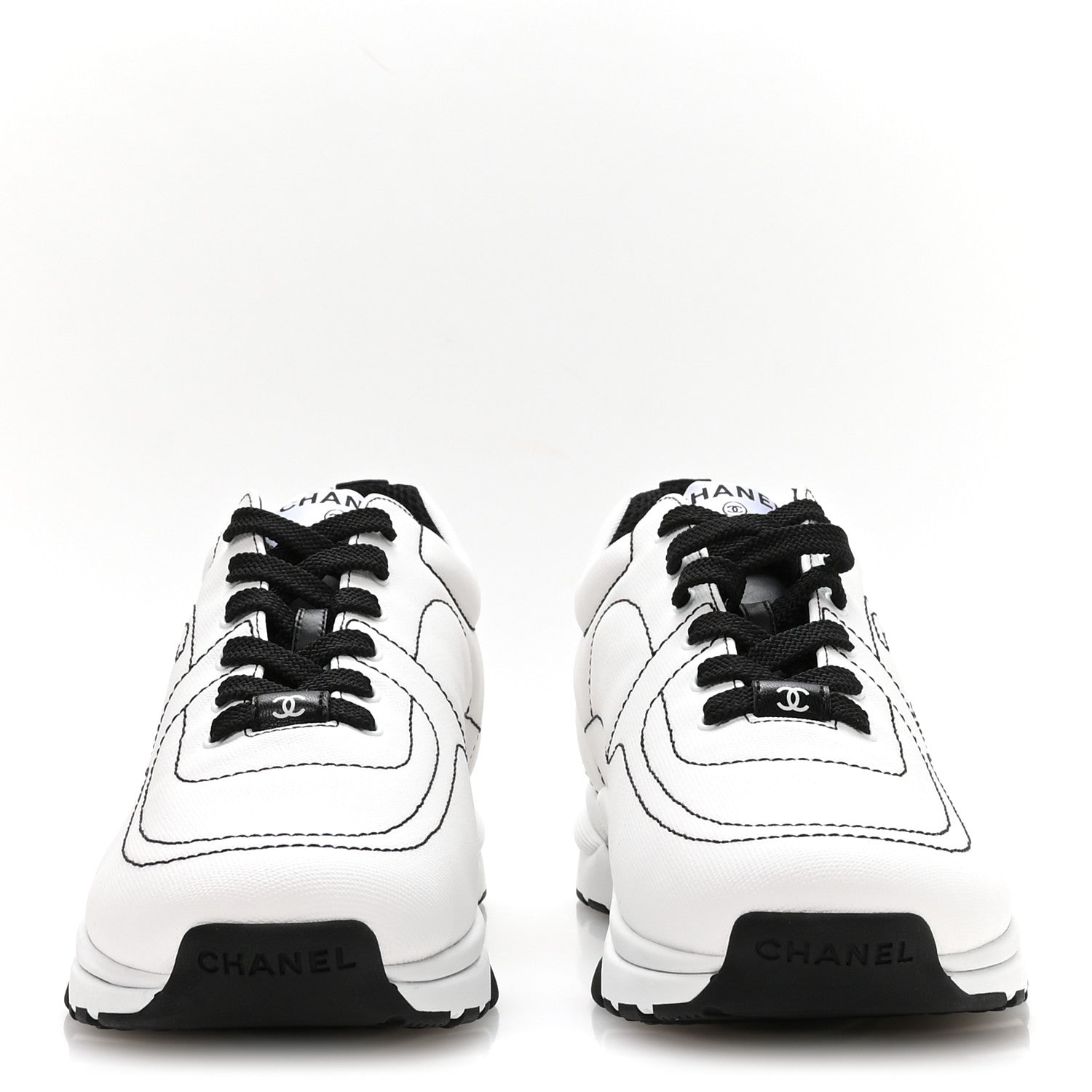 Chanel Cotton Womens CC Sneakers 40.5 White Black 3 of 9
