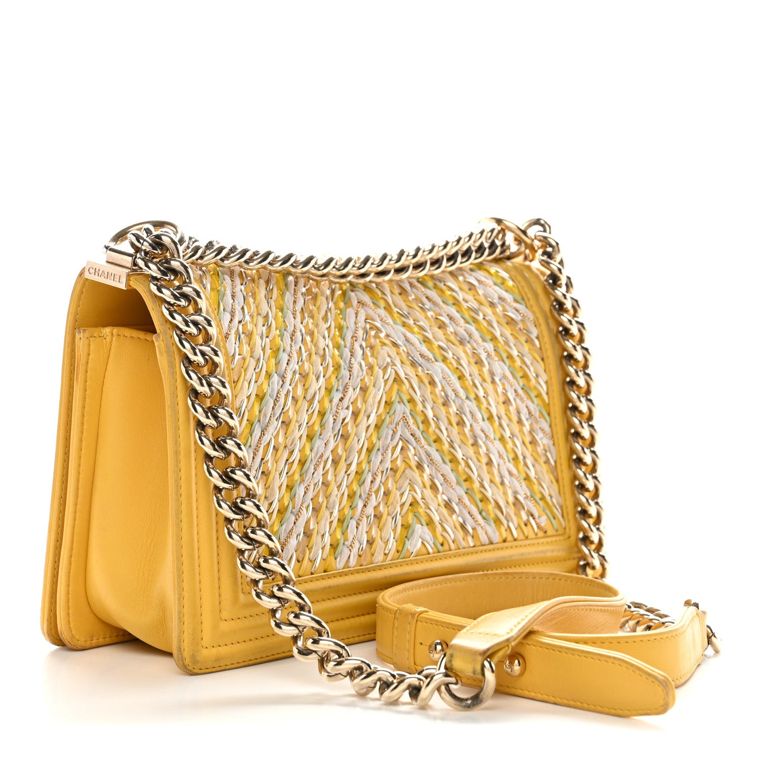 Chanel Calfskin Chevron Embroidered Medium Flap Yellow 5 of 27