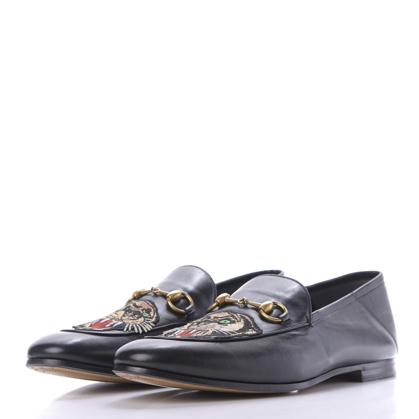 Goatskin Tiger Embroidered Mens Horsebit Loafers 11 Black
