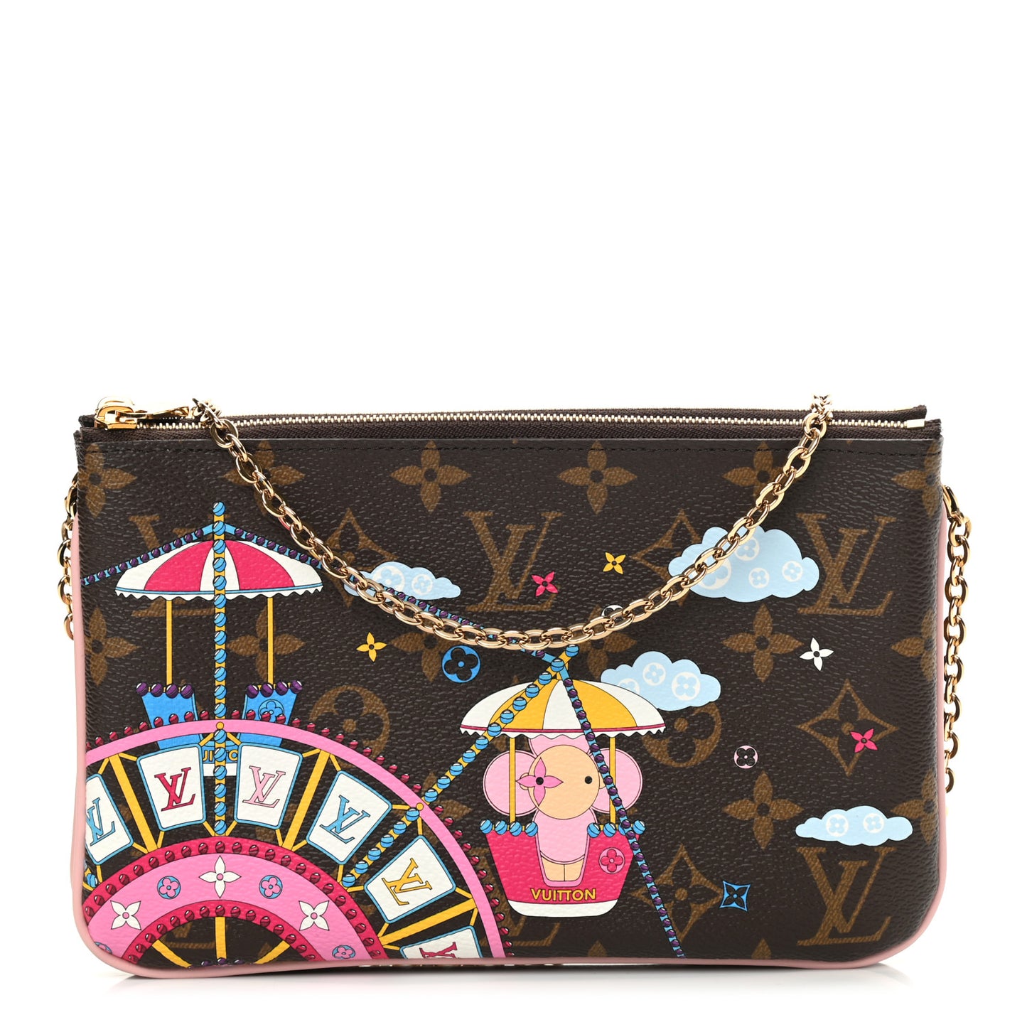Monogram 2020 Christmas Animation Big Wheel Double Zip Pochette Rose Ballerine