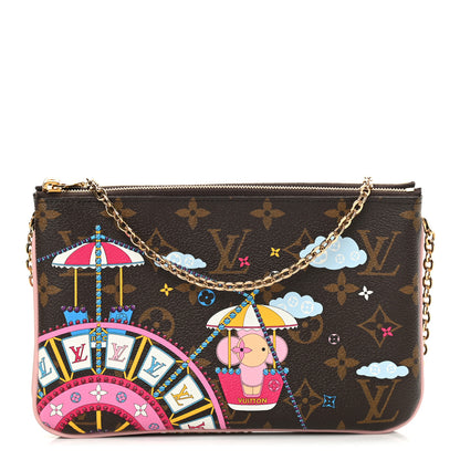 Louis Vuitton Monogram 2020 Christmas Animation Big Wheel Double Zip Pochette Rose Ballerine 1 of 12