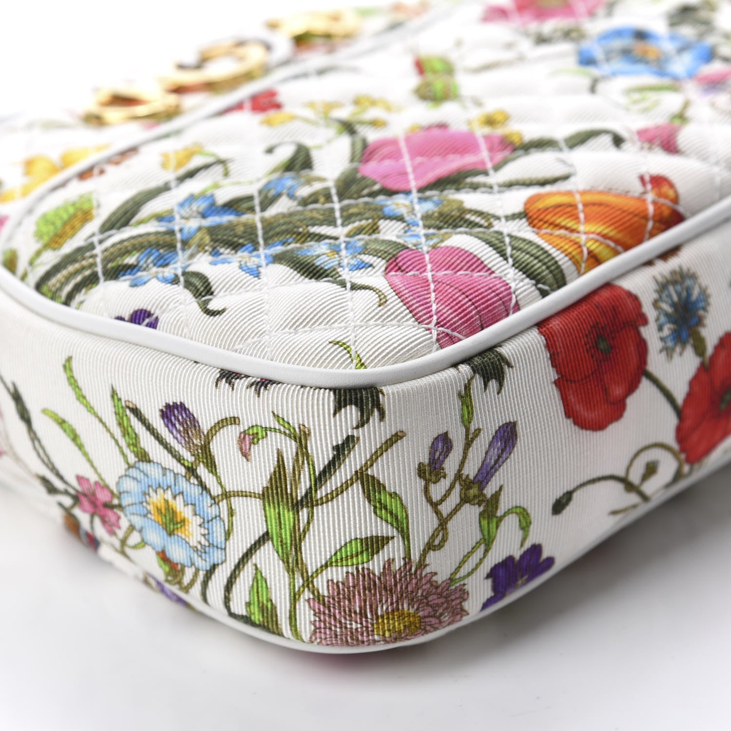 Gucci Canvas Flora Floral Trapuntata Small Zumi Dome Shoulder Bag White 6 of 11