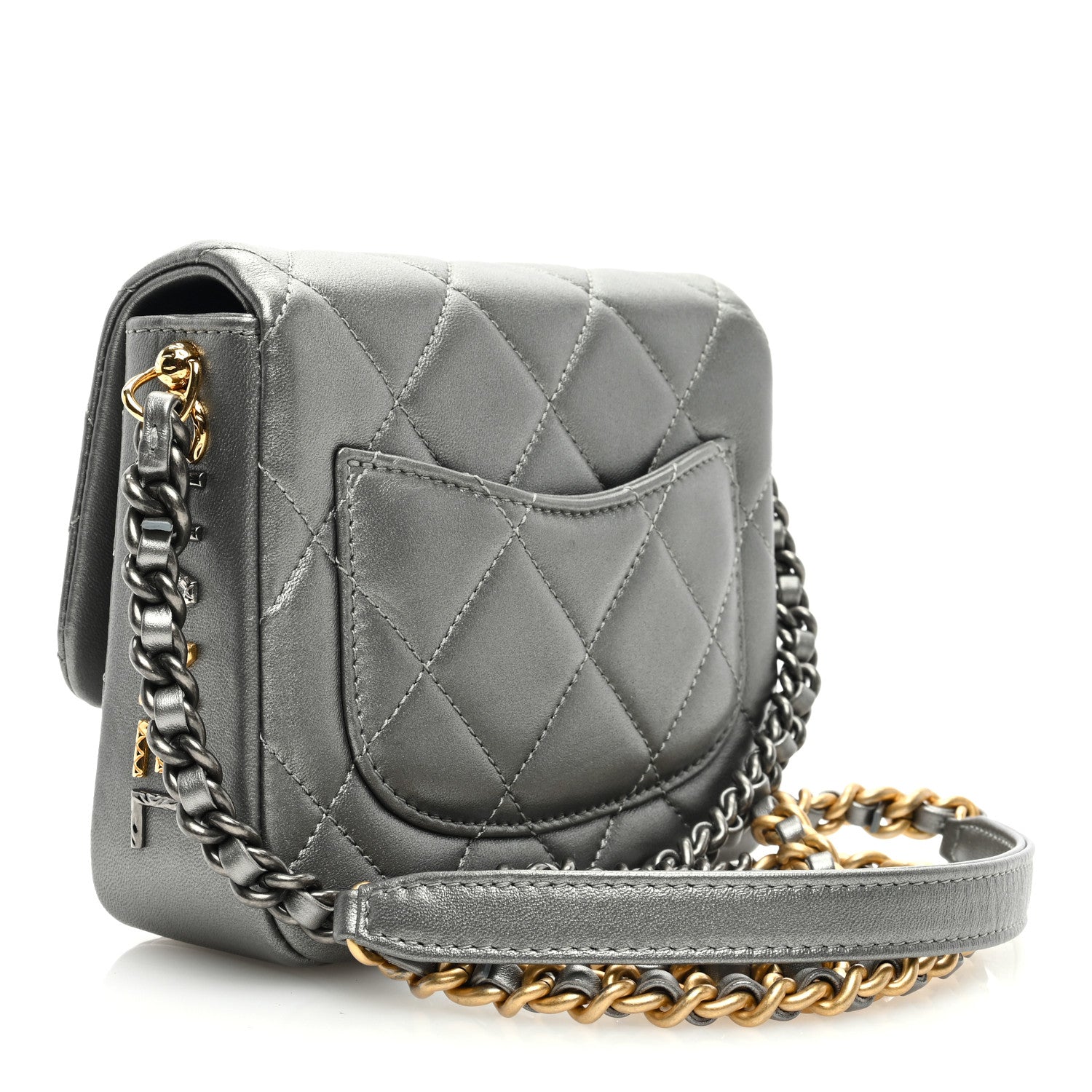 Chanel Metallic Lambskin Quilted Small Side Note Flap Grey 3 of 10