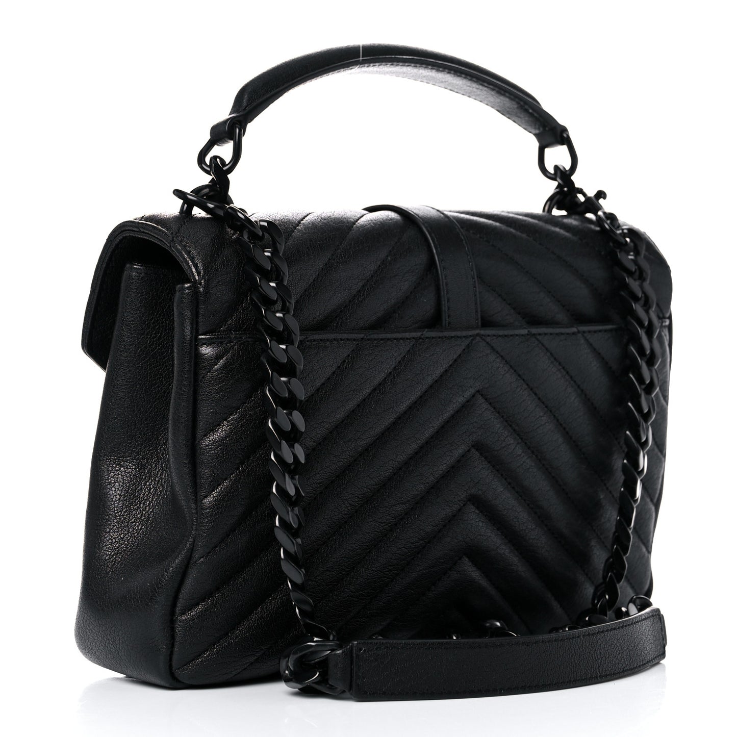 Sheepskin Matelasse Chevron Monogram Monochrome Medium College Bag Black