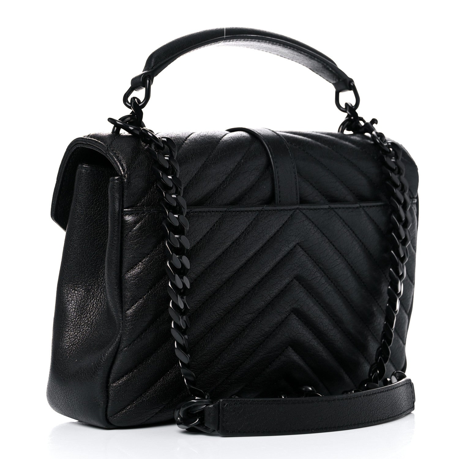 Saint Laurent Sheepskin Matelasse Chevron Monogram Monochrome Medium College Bag Black 3 of 12