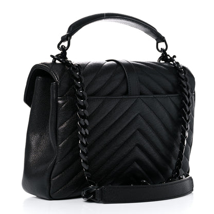 Saint Laurent Sheepskin Matelasse Chevron Monogram Monochrome Medium College Bag Black 3 of 12