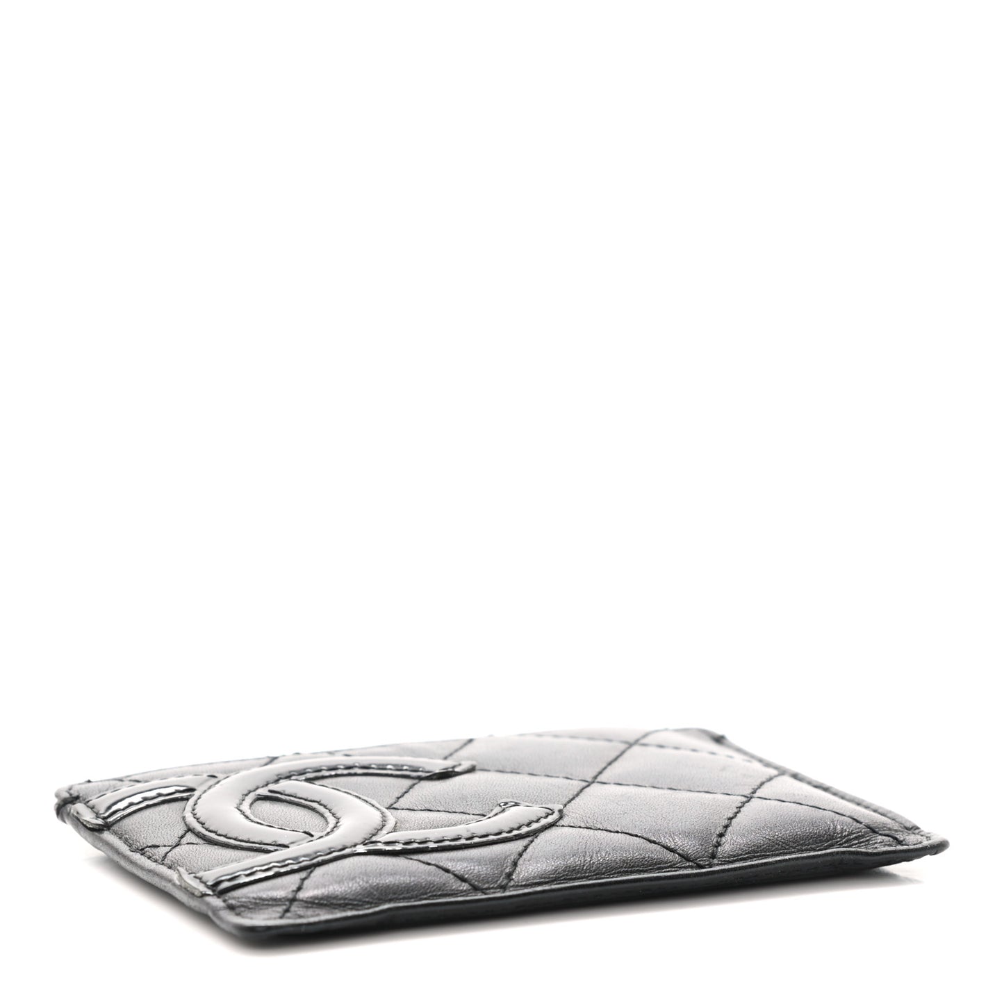 Calfskin Quilted Cambon Card Holder Black