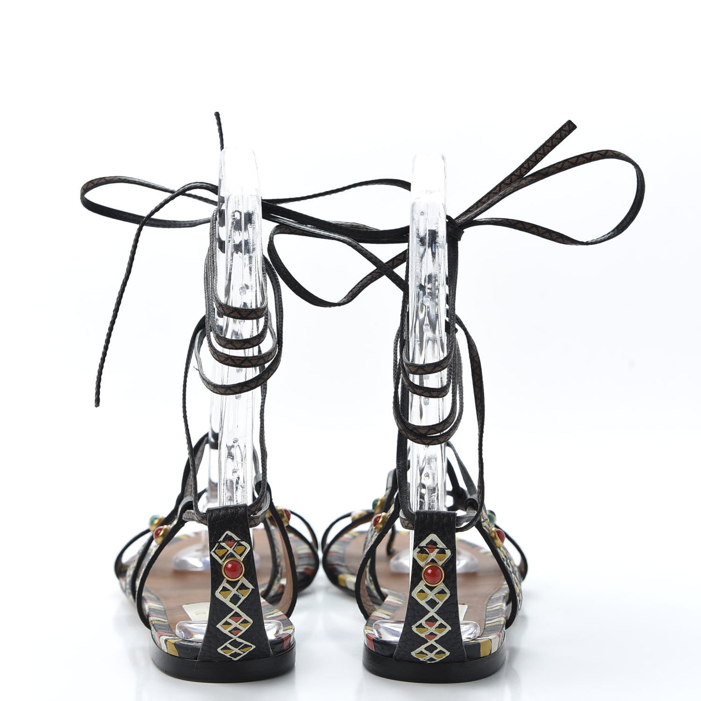 Calfskin Primitive Print Gladiator Sandals 38 Black Multi