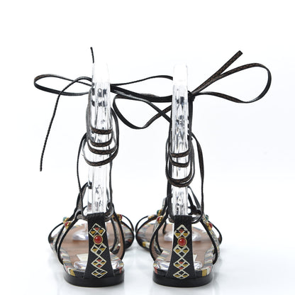 Valentino Garavani Calfskin Primitive Print Gladiator Sandals 38 Black Multi 6 of 8
