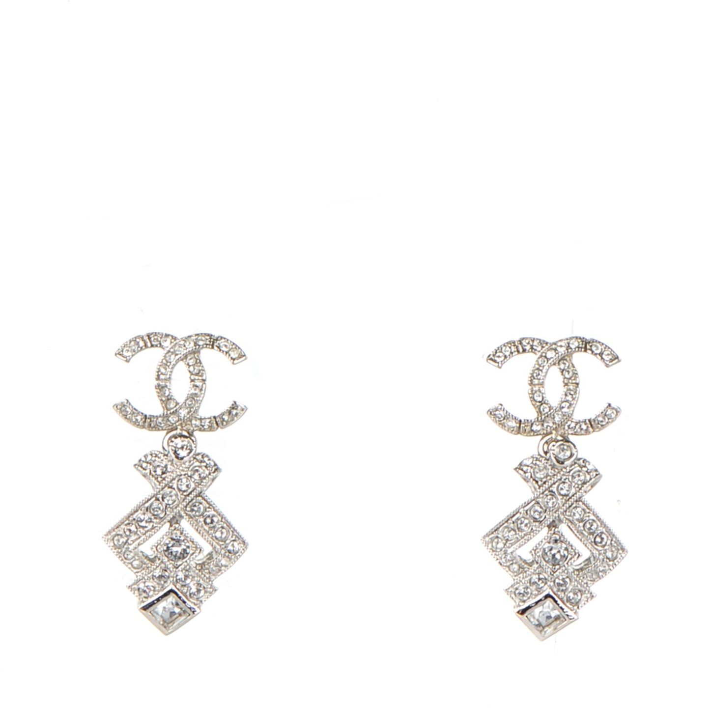 Crystal CC Drop Earrings Silver