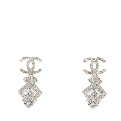 Chanel Crystal CC Drop Earrings Silver 1 of 5
