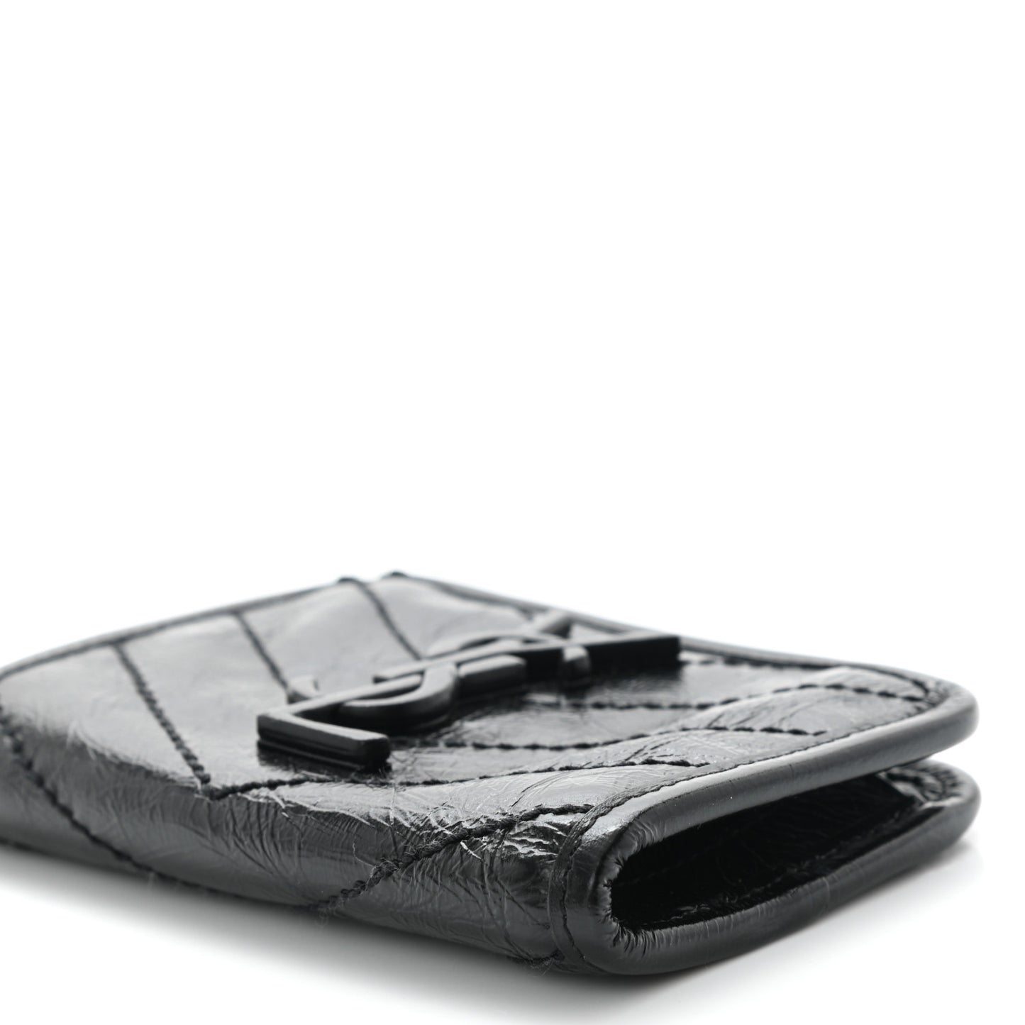 Crinkled Calfskin Matelasse Monogram Niki Card Holder Black