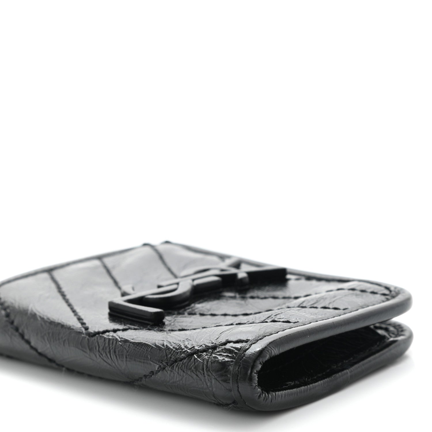 Saint Laurent Crinkled Calfskin Matelasse Monogram Niki Card Holder Black 9 of 9