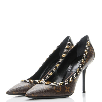 Louis Vuitton Calfskin Monogram Eldorado Pumps 38.5 Cacao 3 of 10