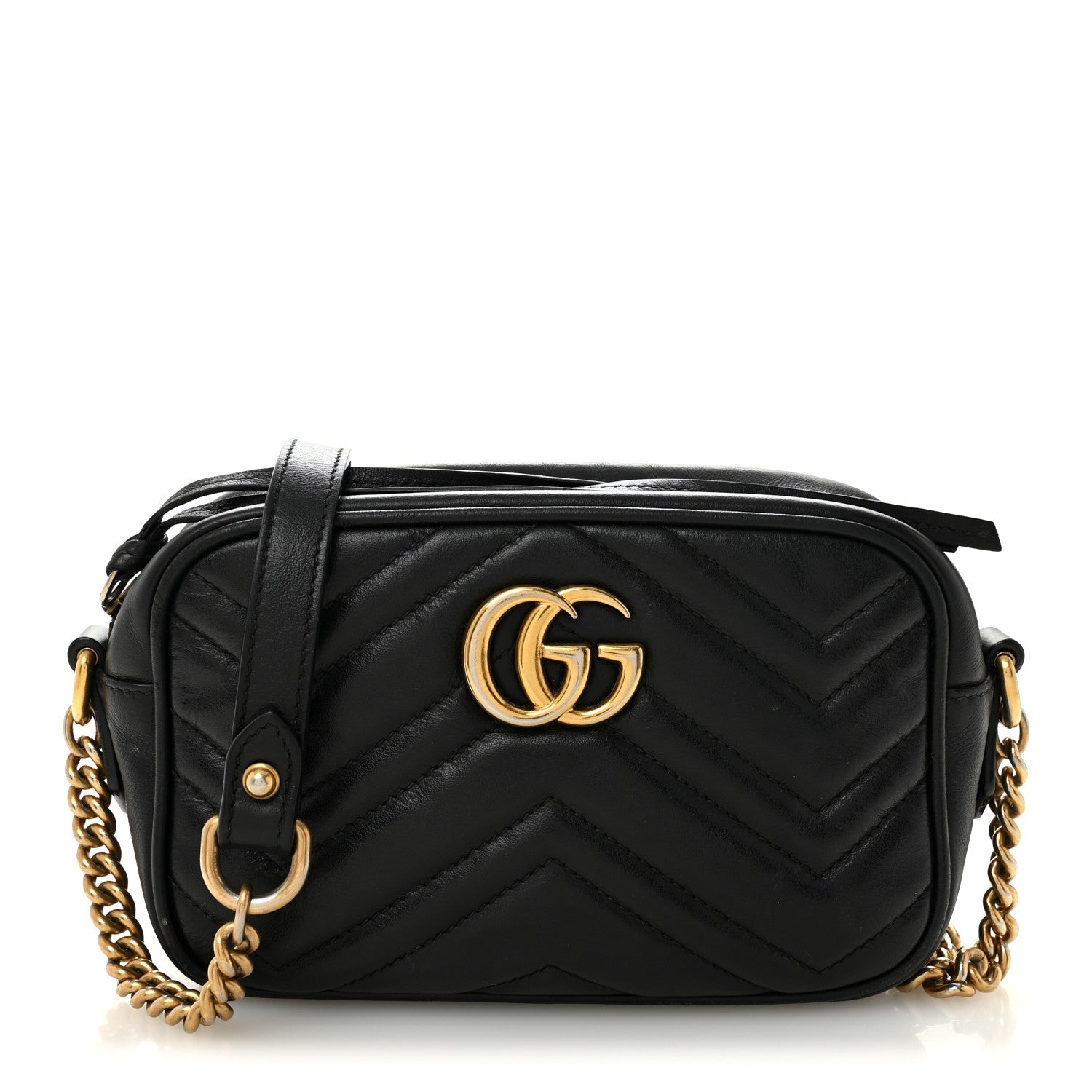 Gucci Calfskin Matelasse Mini GG Marmont Chain Shoulder Bag Black 1 of 12