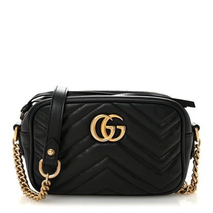 Gucci Calfskin Matelasse Mini GG Marmont Chain Shoulder Bag Black 1 of 12