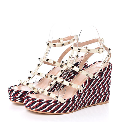 Valentino Garavani Patent Rockstud Ankle Strap Torchon Espadrille Caged 25/95mm Wedge Sandals 38 Light Ivory 3 of 9