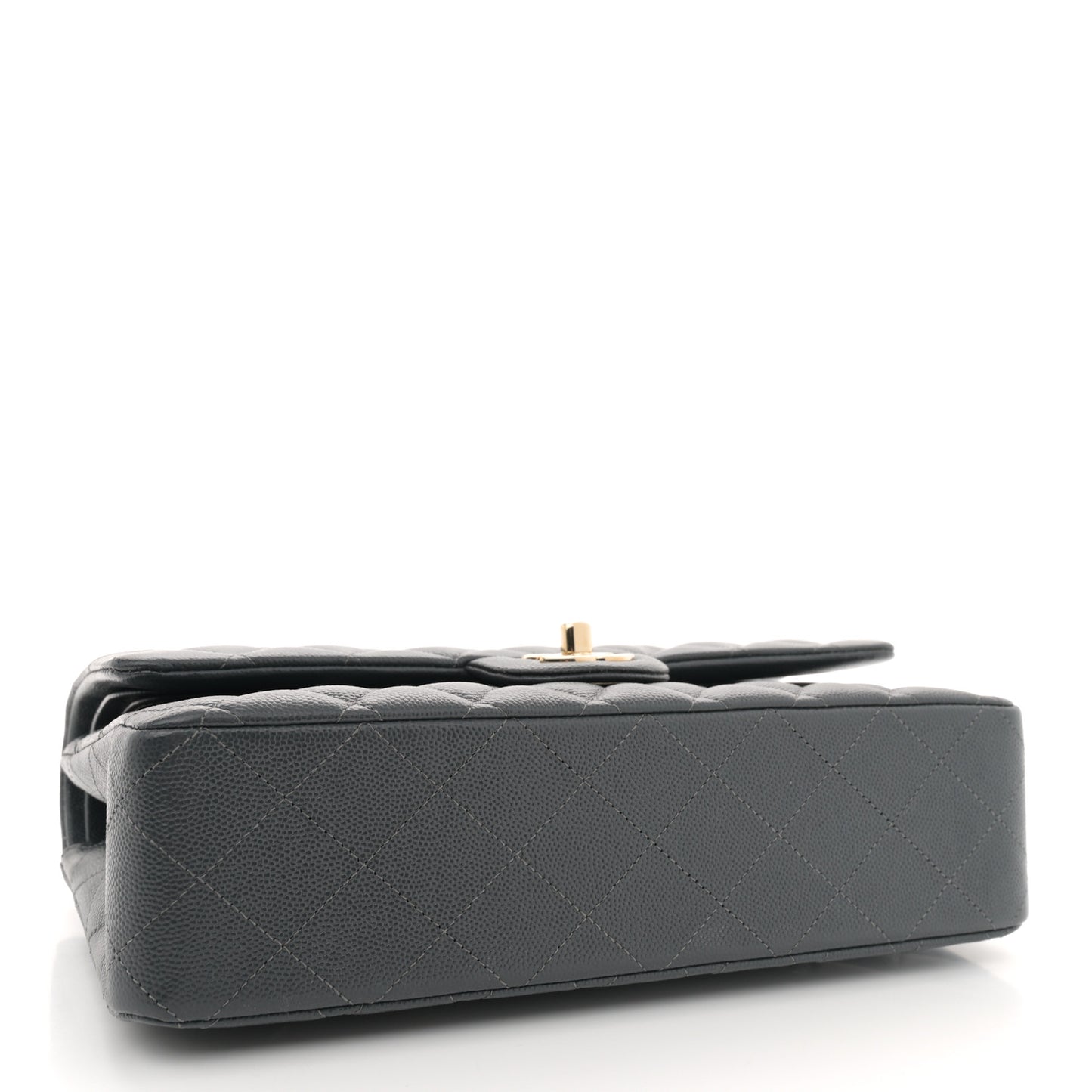 Caviar Quilted Medium Double Flap Dark Grey