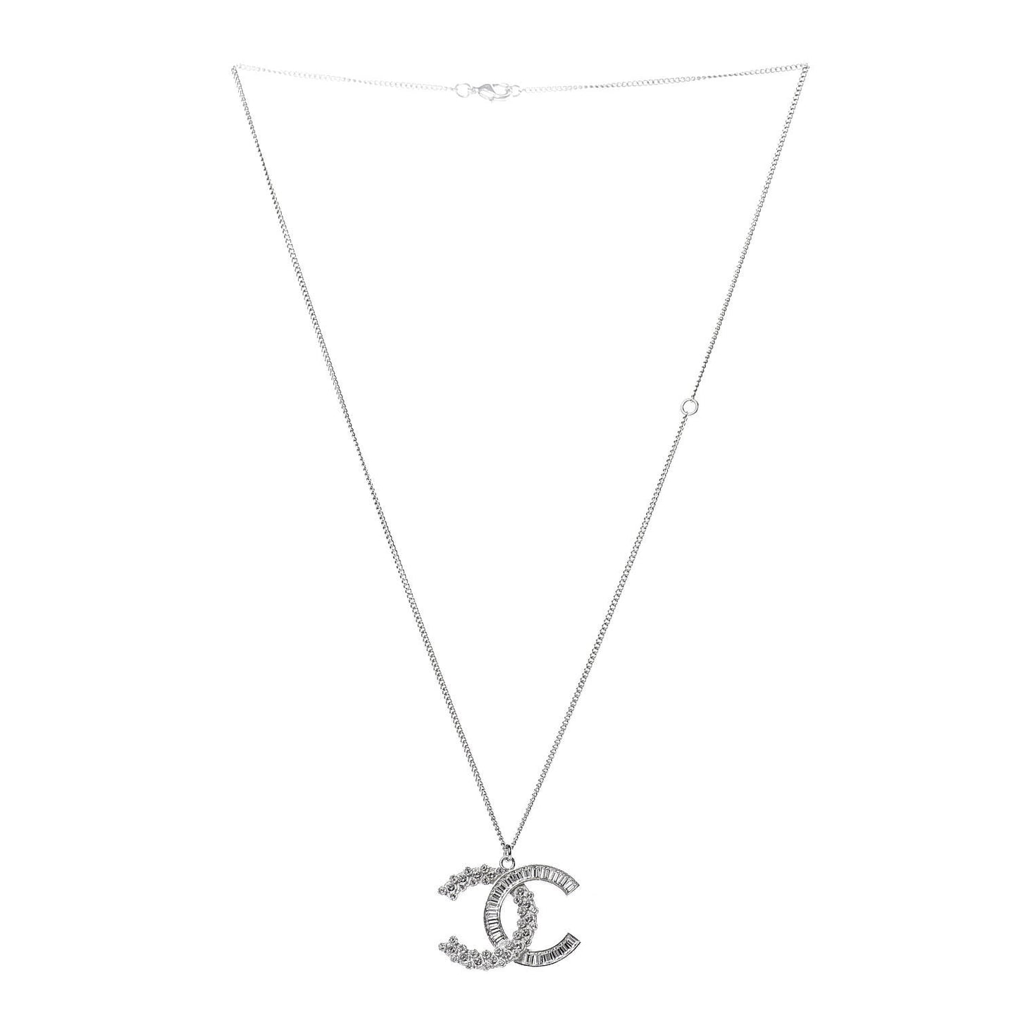 Baguette Crystal Large CC Necklace Silver